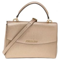 Michael Kors Metallic Gold Leather Small Ava Top Handle Bag For Women