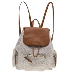 Michael Kors White Signature Coated Canvas And Leather Large Abbey Backpack For Women