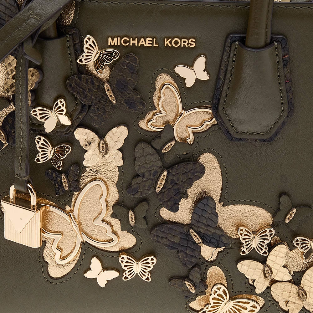 Michael Kors Green Butterfly Embellished Leather Small Mercer Tote For Women - Image 5