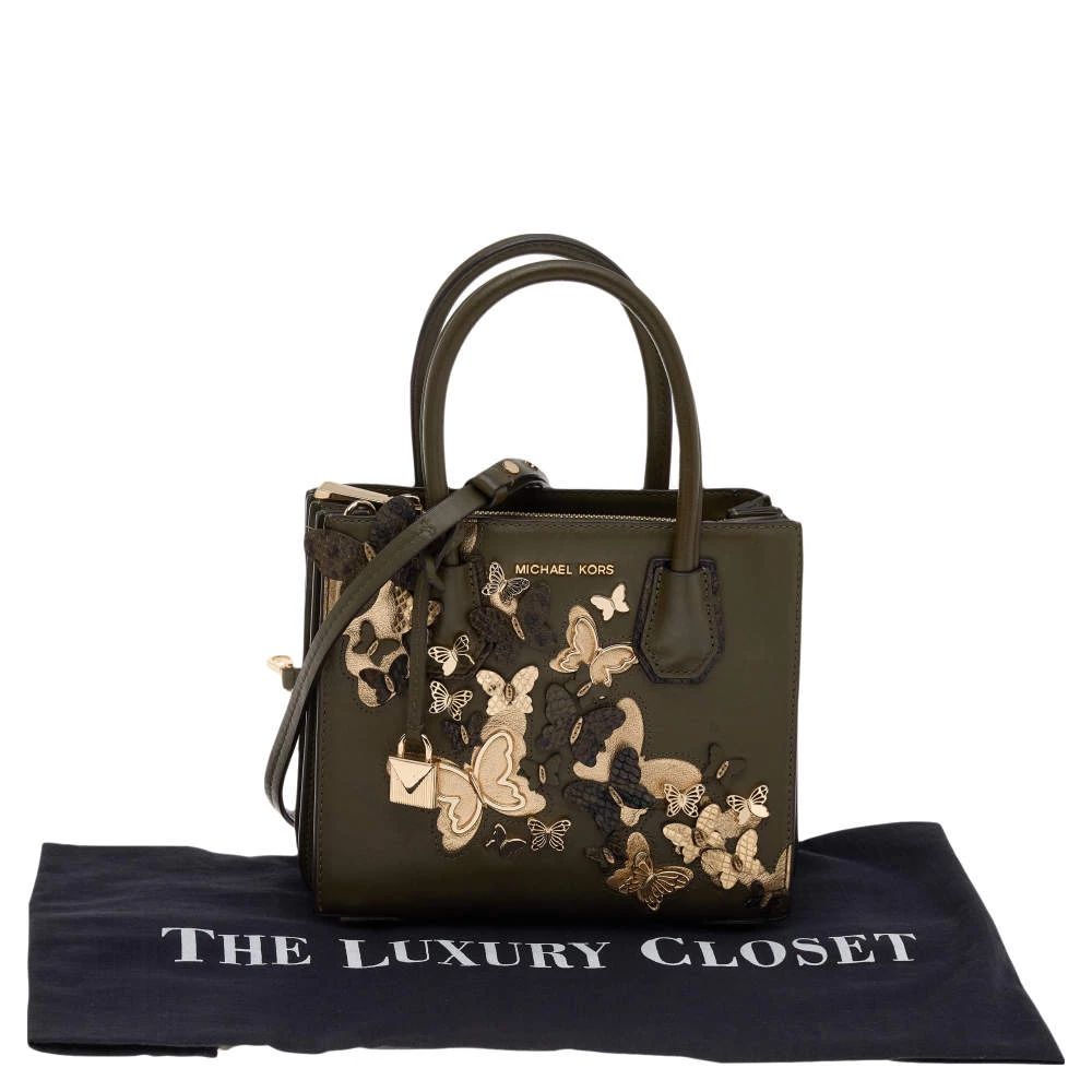 Michael Kors Green Butterfly Embellished Leather Small Mercer Tote For Women - Image 9