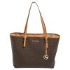 Michael Kors Brown Signature Coated Canvas And Leather Medium Jet Set Tote For Women