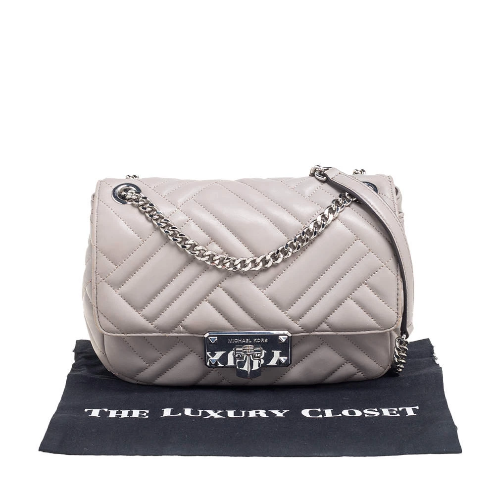 Michael Kors Grey Leather Medium Peyton Shoulder Bag For Women - Image 9