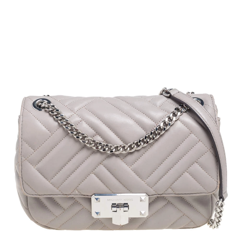 Michael Kors Grey Leather Medium Peyton Shoulder Bag For Women