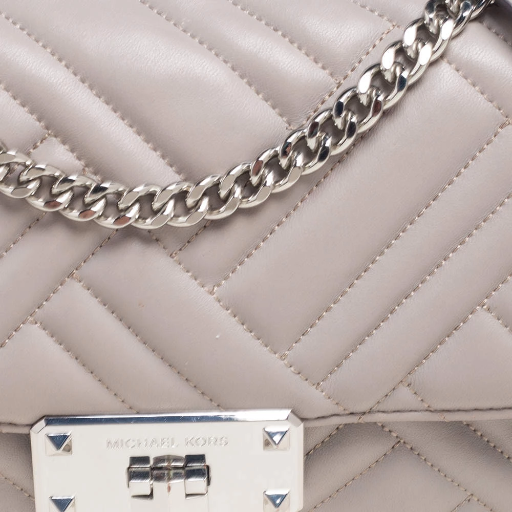 Michael Kors Grey Leather Medium Peyton Shoulder Bag For Women - Image 5