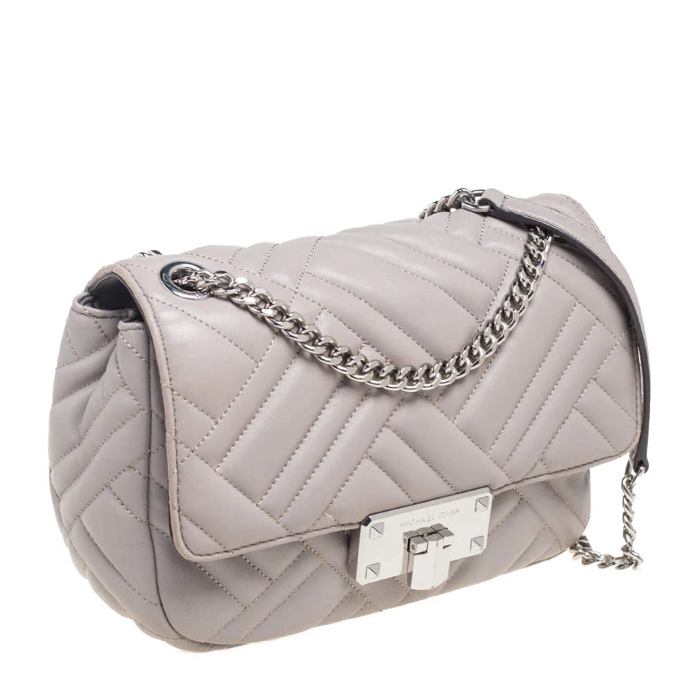 Michael Kors Grey Leather Medium Peyton Shoulder Bag For Women - Image 3