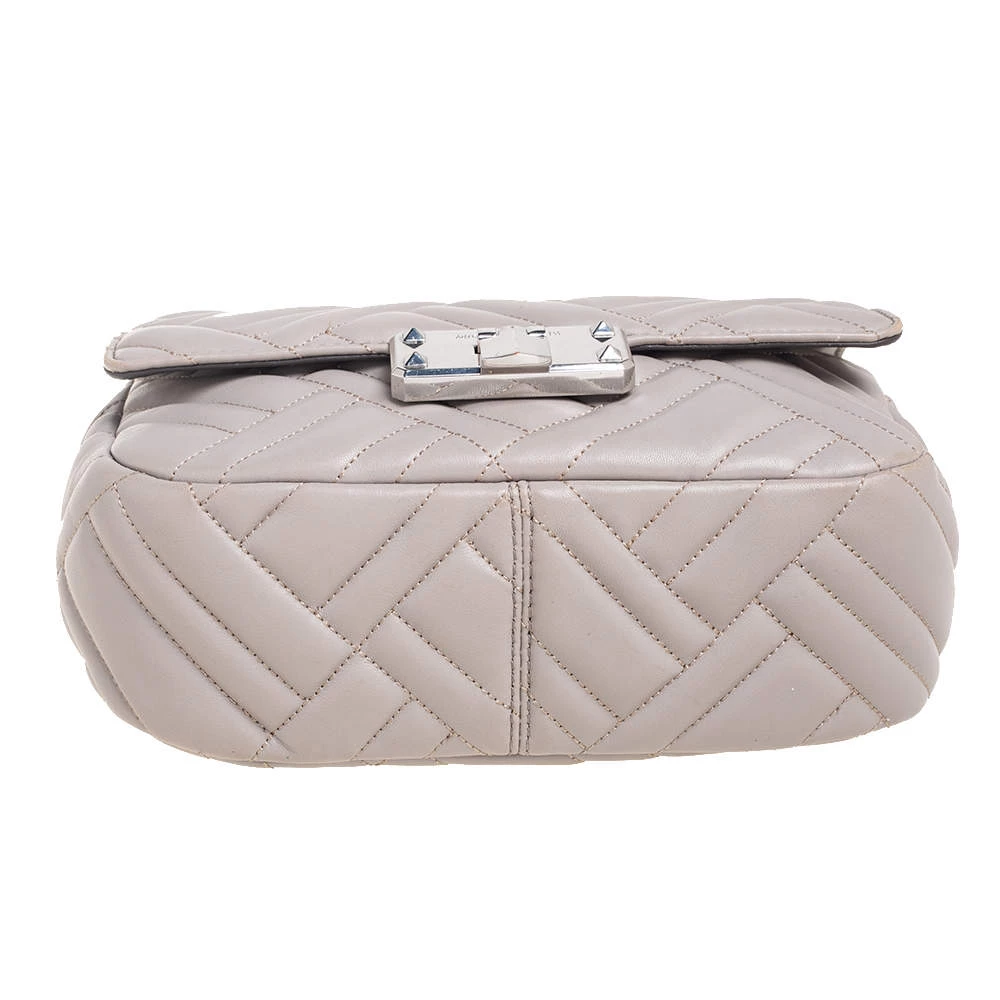 Michael Kors Grey Leather Medium Peyton Shoulder Bag For Women - Image 6