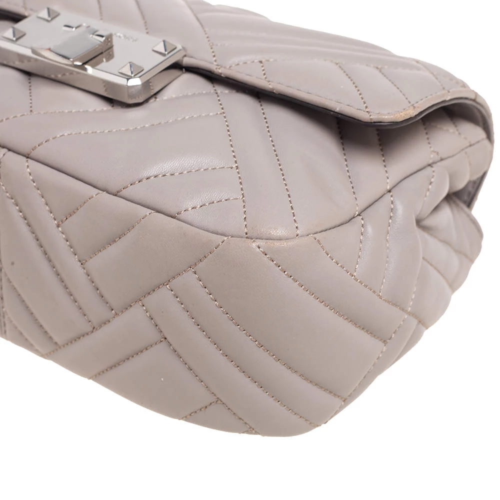 Michael Kors Grey Leather Medium Peyton Shoulder Bag For Women - Image 11