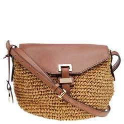 Michael Kors Beige/Brown Woven Straw And Leather Medium Naomi Shoulder Bag For Women