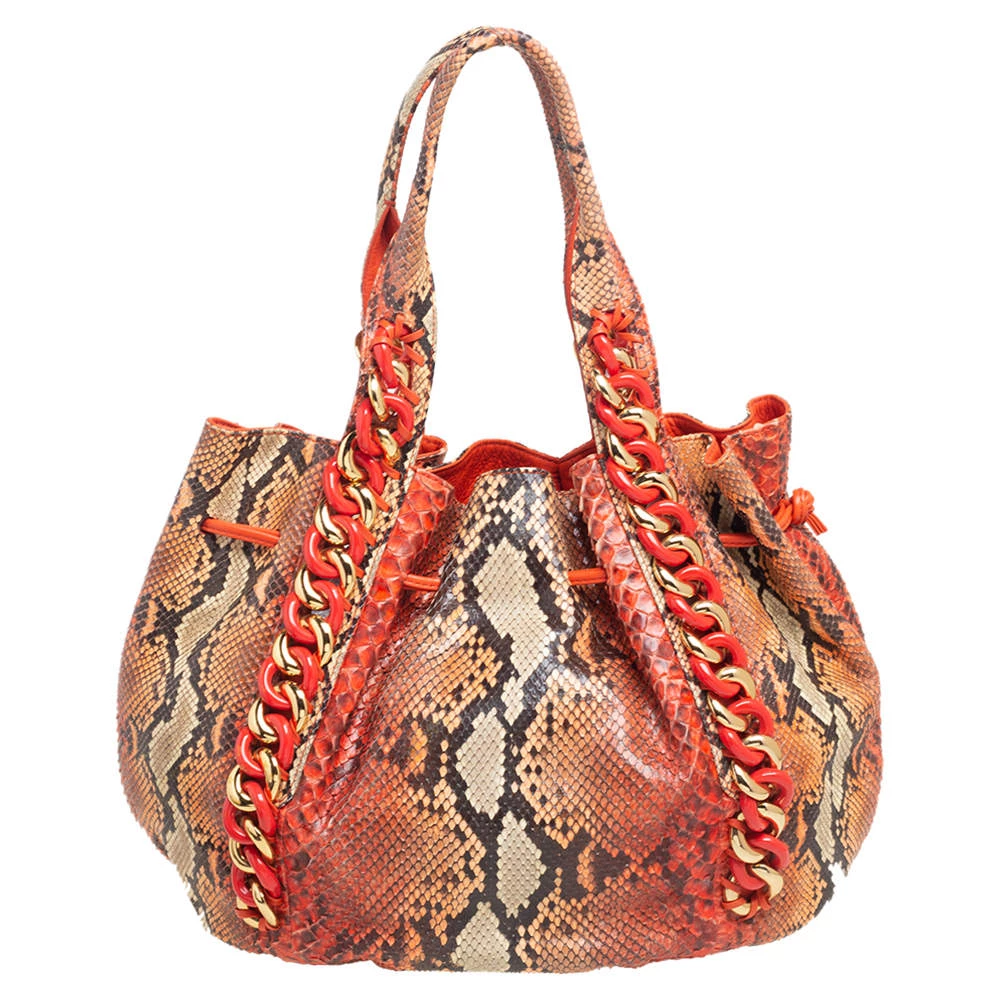 Michael Kors Multicolor Snakeskin Leather Chain Link Tote For Women - Image 4