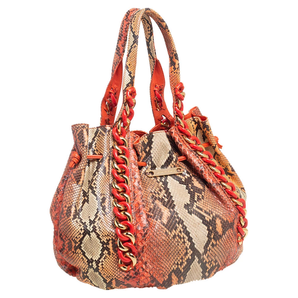 Michael Kors Multicolor Snakeskin Leather Chain Link Tote For Women - Image 3
