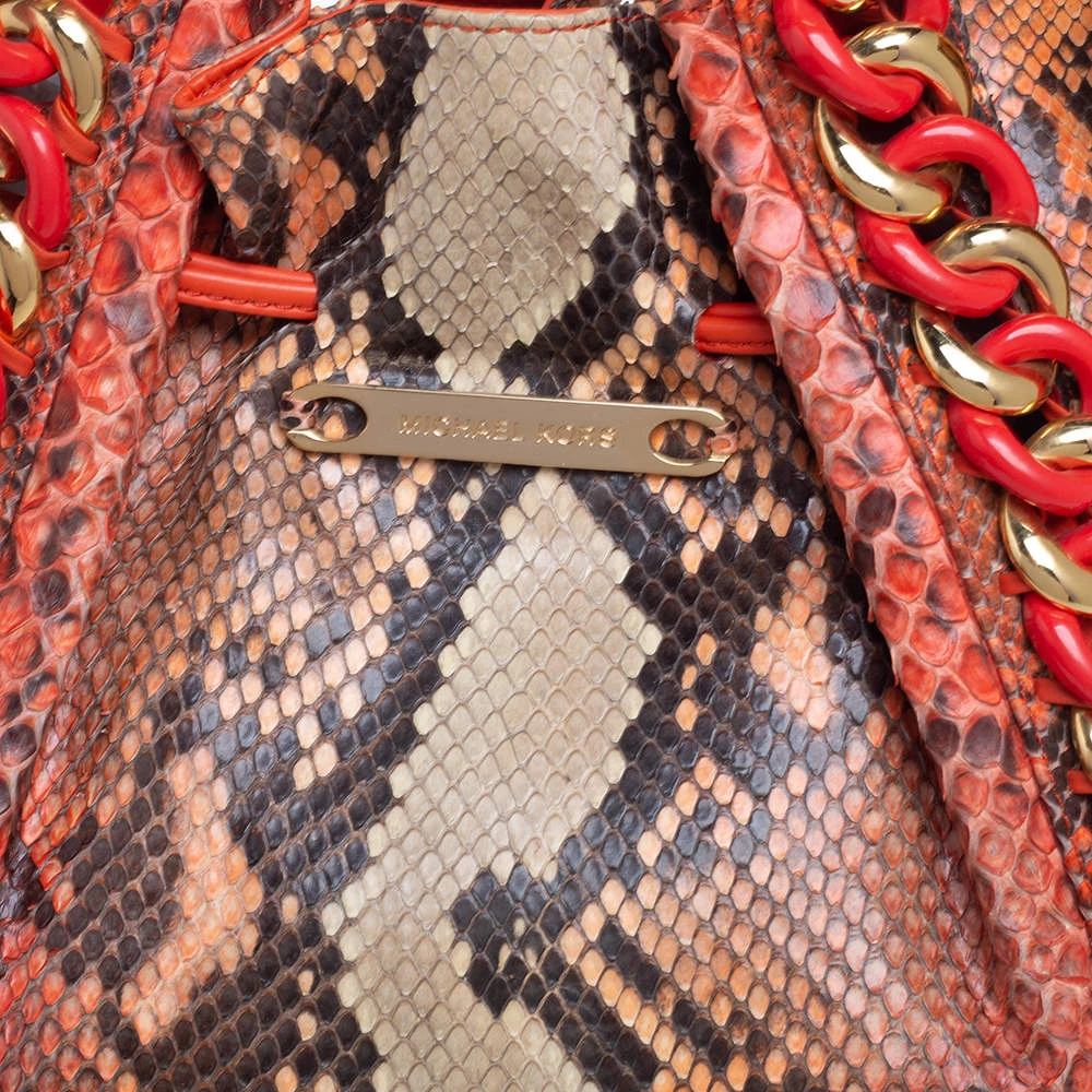Michael Kors Multicolor Snakeskin Leather Chain Link Tote For Women - Image 5