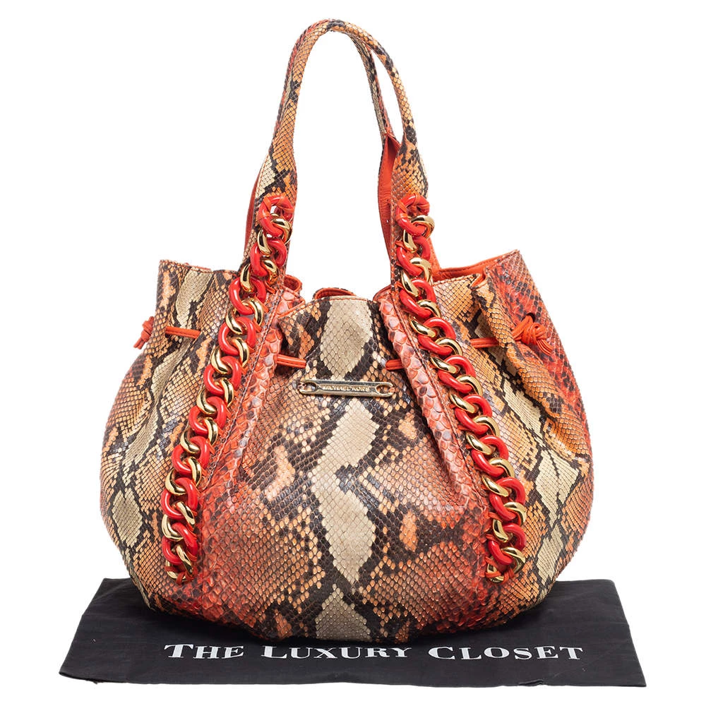 Michael Kors Multicolor Snakeskin Leather Chain Link Tote For Women - Image 10