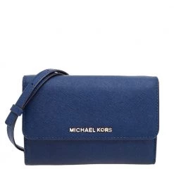 Michael Kors Navy Blue Leather Jet Set Crossbody Chain Bag For Women
