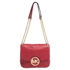 Michael Kors Micheal Kors Red Leather Fulton Flap Shoudler Bag For Women