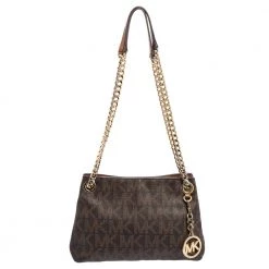 Michael Kors Brown Signature Coated Canvas Jet Set Tote For Women