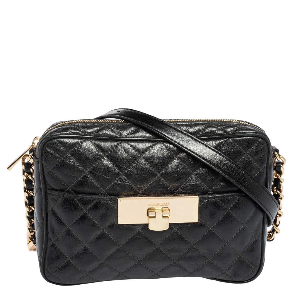 Michael Kors Black Quilted Leather Susannah Lock Messenger Bag For Women