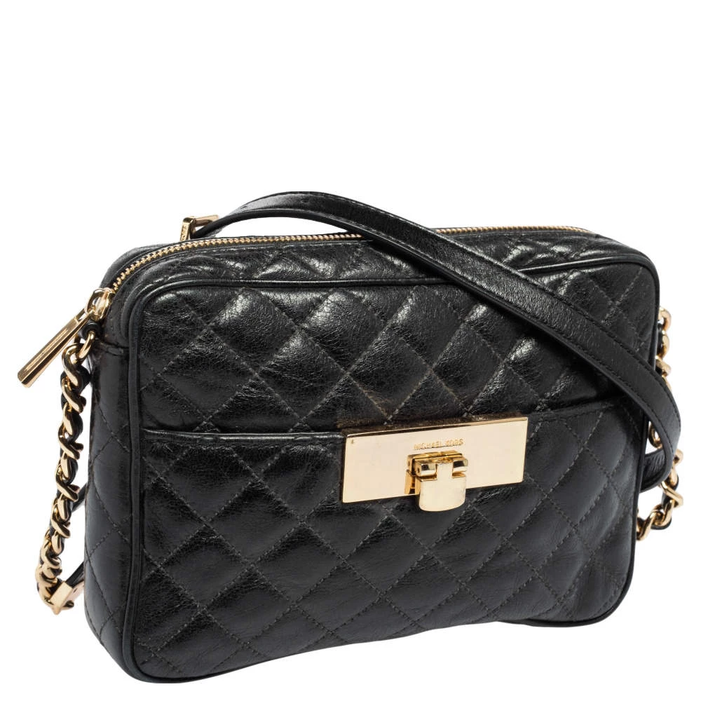 Michael Kors Black Quilted Leather Susannah Lock Messenger Bag For Women - Image 3
