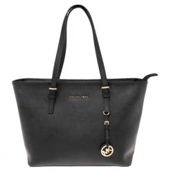Michael Kors Black Saffiano Leather Jet Set Travel Tote For Women