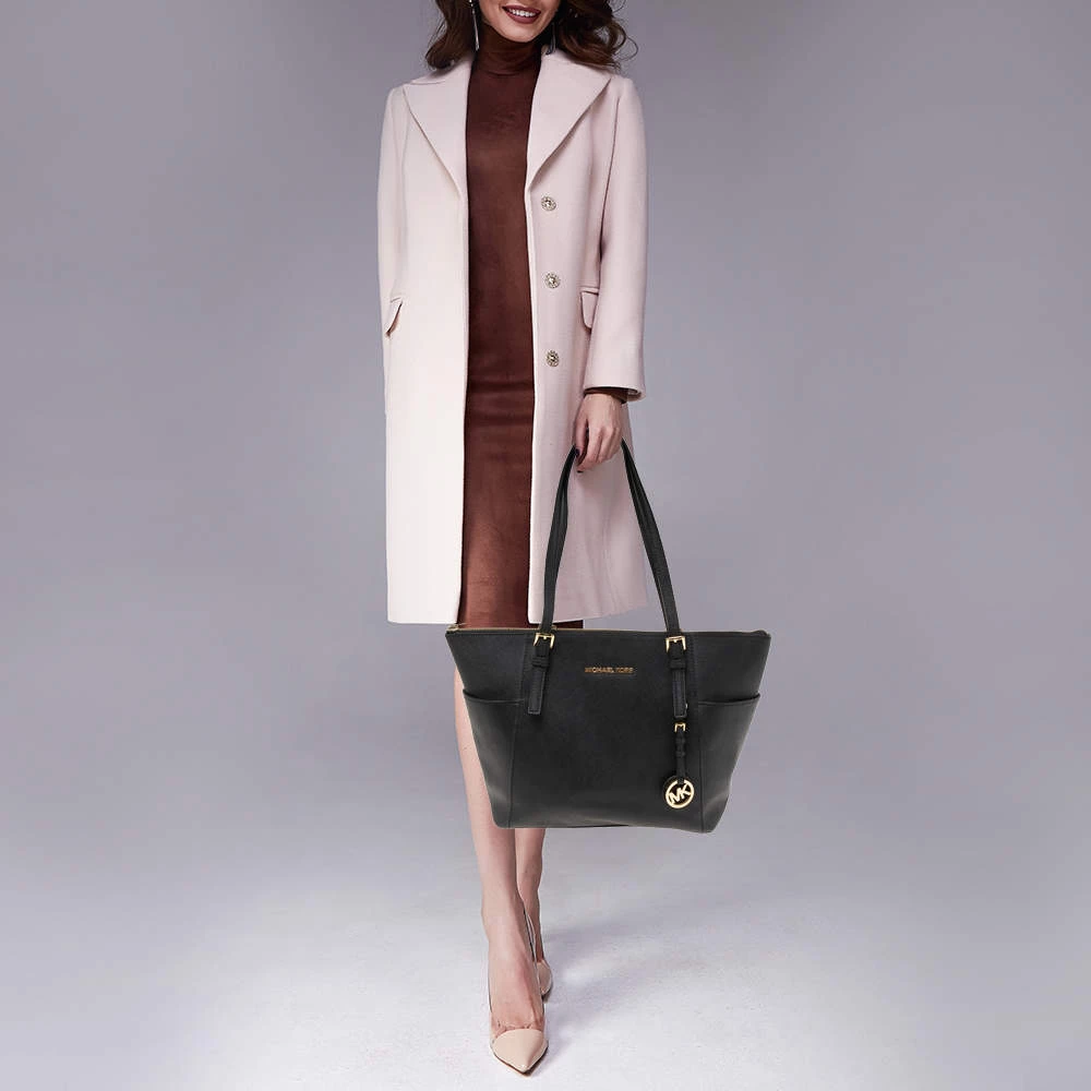 MICHAEL Michael Kors Black Saffiano Leather Medium Jet Set Top Zip Tote For Women - Image 2