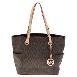 MICHAEL Michael Kors Dark Brown Signature Coated Canvas And Leather Jet Set Tote For Women