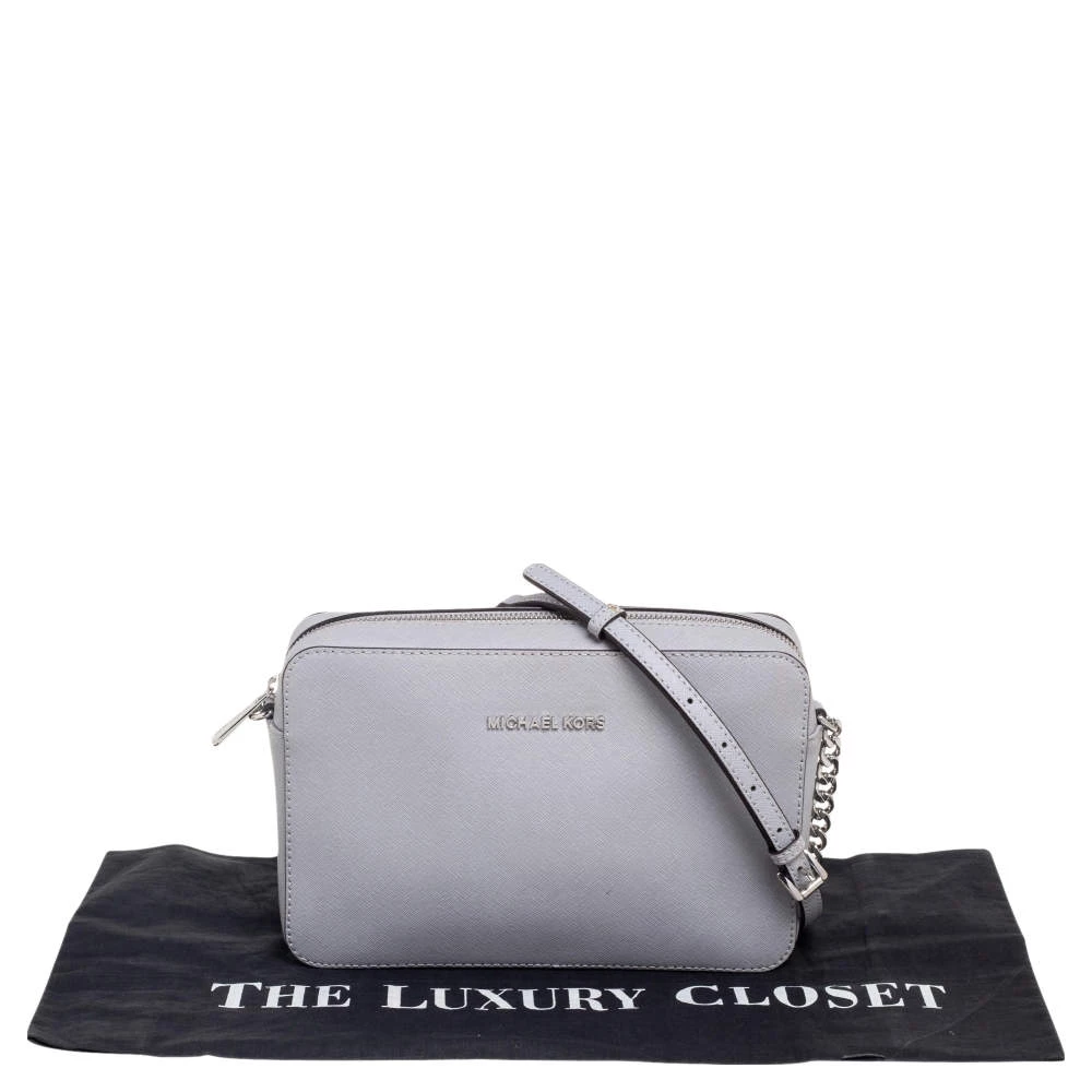 Michael Kors Grey Saffiano Leather Large Jet Set Crossbody Bag For Women - Image 11