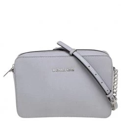 Michael Kors Grey Saffiano Leather Large Jet Set Crossbody Bag For Women