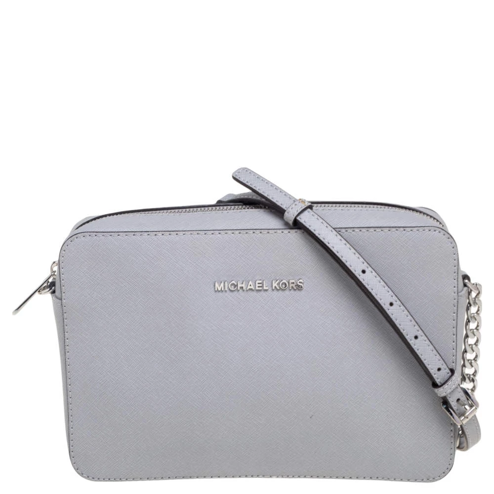 Michael Kors Grey Saffiano Leather Large Jet Set Crossbody Bag For Women