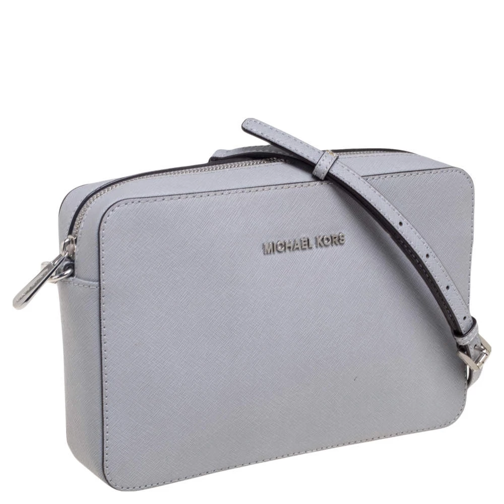 Michael Kors Grey Saffiano Leather Large Jet Set Crossbody Bag For Women - Image 3