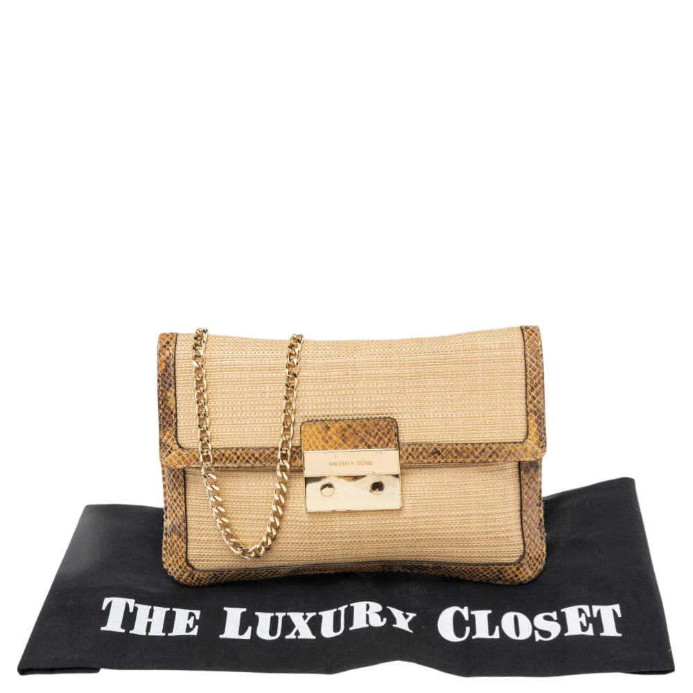 Michael Kors Cream Raffia And Python Embossed Leather Sloan Shoulder Bag For Women - Image 8