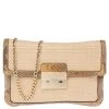 Michael Kors Cream Raffia And Python Embossed Leather Sloan Shoulder Bag For Women