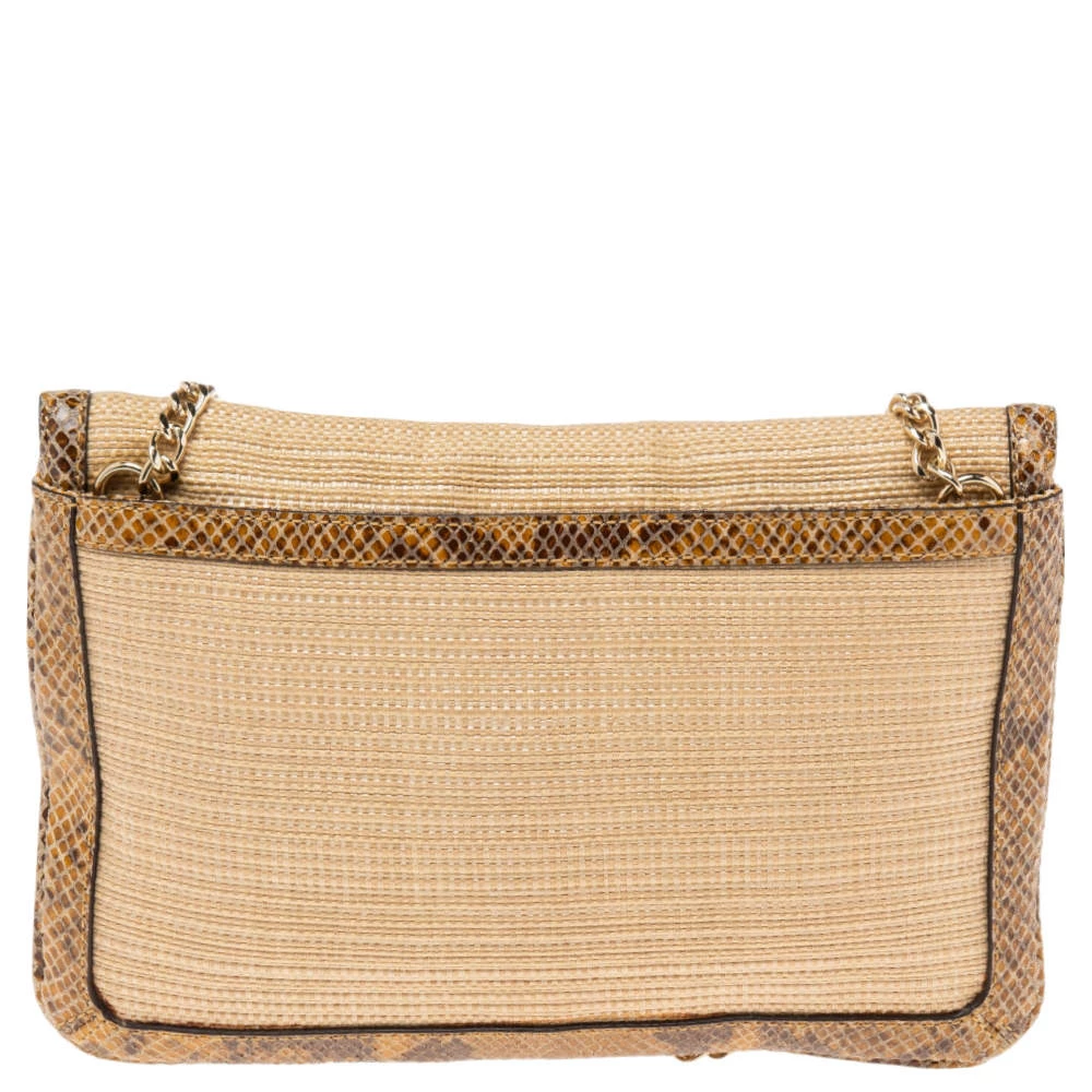 Michael Kors Cream Raffia And Python Embossed Leather Sloan Shoulder Bag For Women - Image 4