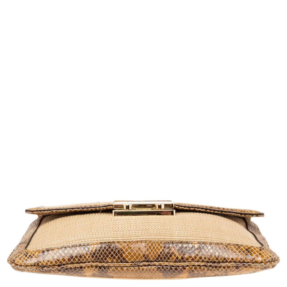 Michael Kors Cream Raffia And Python Embossed Leather Sloan Shoulder Bag For Women - Image 6