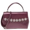 Michael Kors Metallic Purple Leather AVA Crystals Top Handle Bag For Women