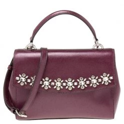 Michael Kors Metallic Purple Leather AVA Crystals Top Handle Bag For Women