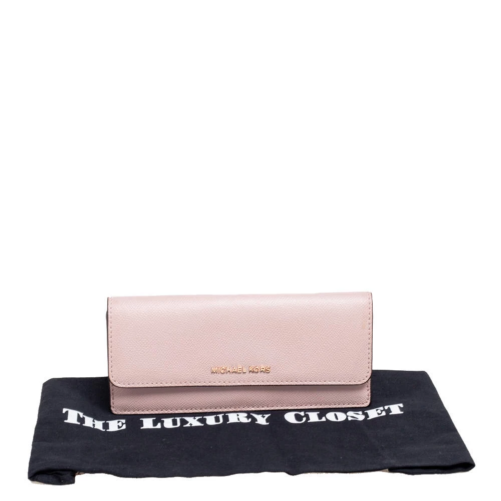 Michael Kors Dusty Pink Saffiano Leather Jet Set Travel Flat Wallet For Women - Image 8