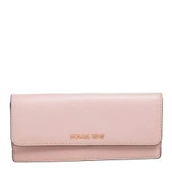 Michael Kors Dusty Pink Saffiano Leather Jet Set Travel Flat Wallet For Women