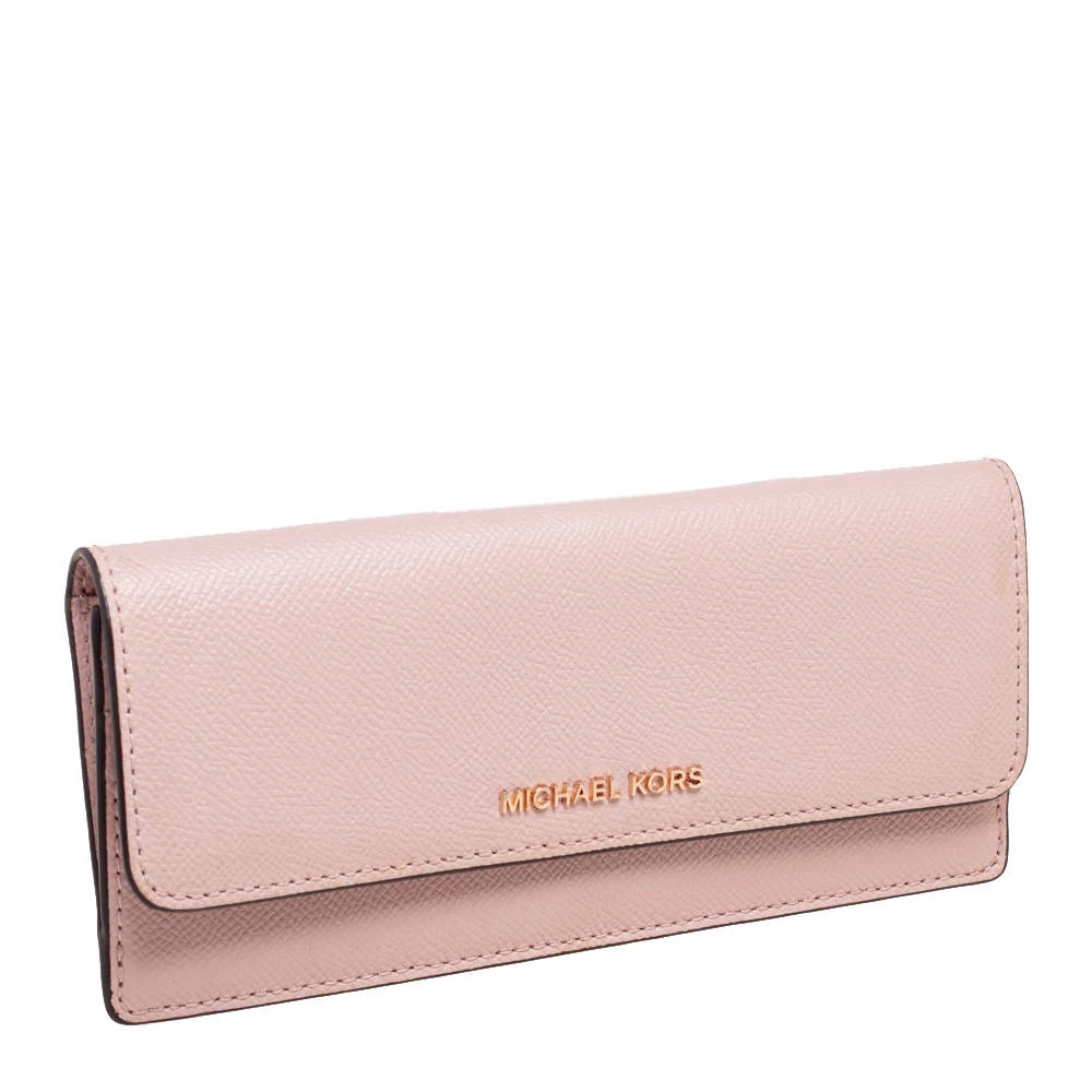 Michael Kors Dusty Pink Saffiano Leather Jet Set Travel Flat Wallet For Women - Image 3