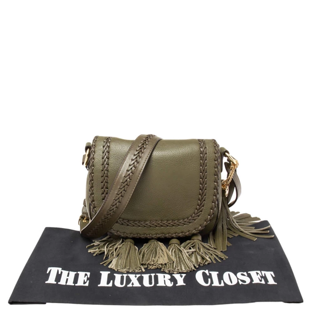 Michael Kors Olive Green Leather Moroccan Saddle Shoulder Bag For Women - Image 10