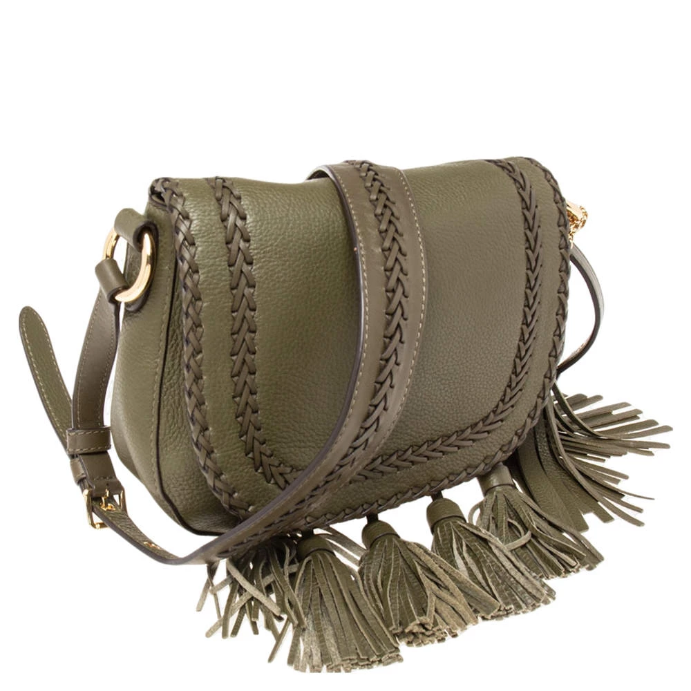 Michael Kors Olive Green Leather Moroccan Saddle Shoulder Bag For Women - Image 3
