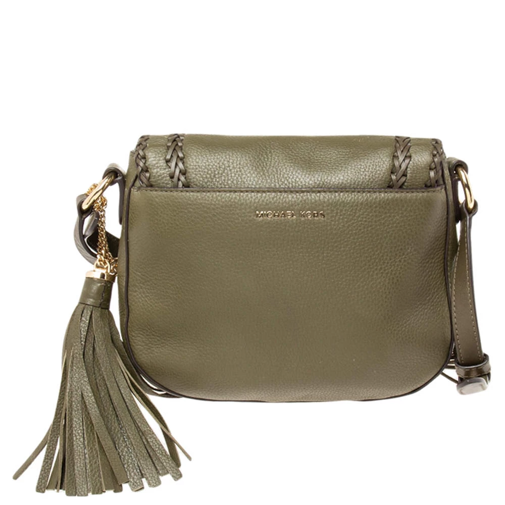 Michael Kors Olive Green Leather Moroccan Saddle Shoulder Bag For Women - Image 4