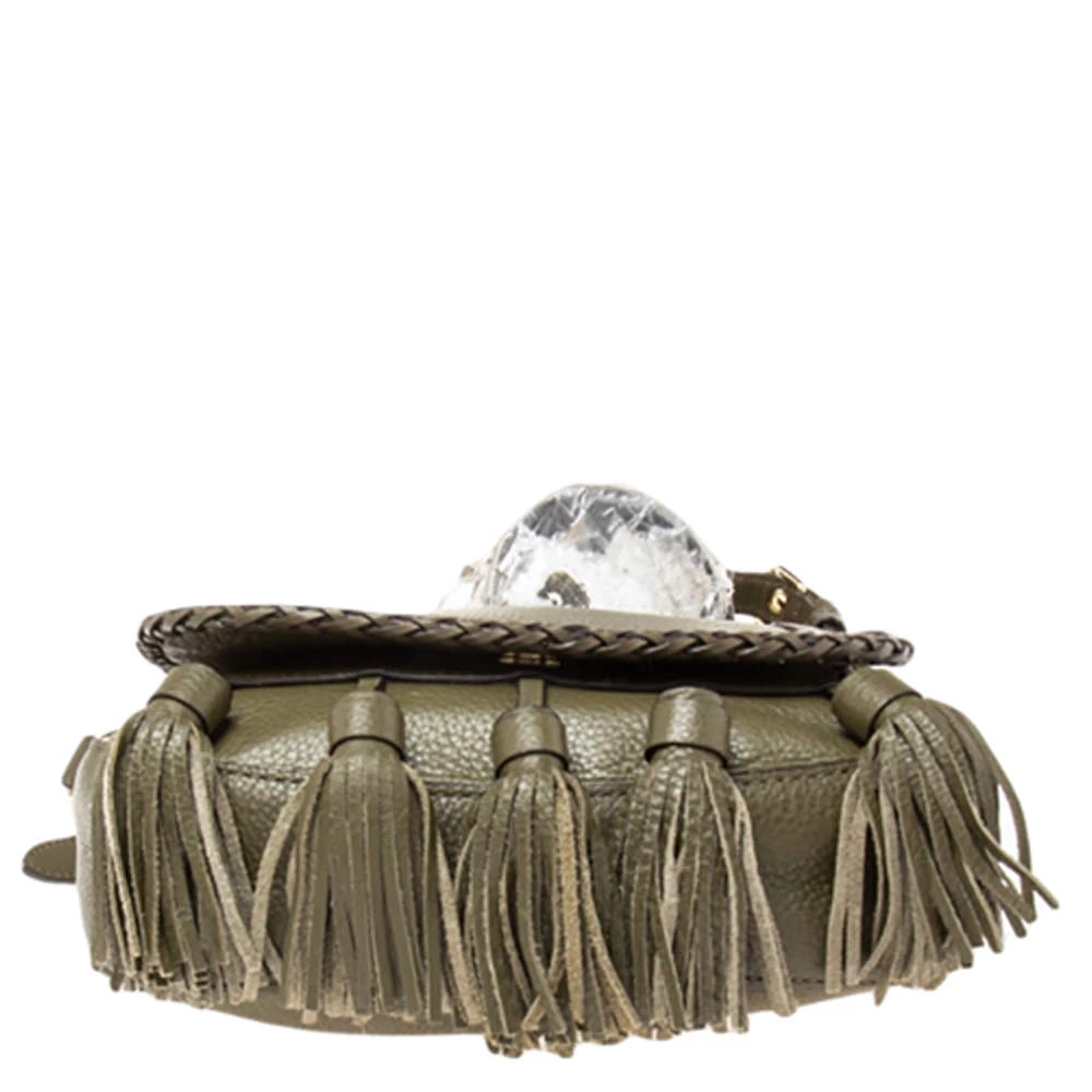 Michael Kors Olive Green Leather Moroccan Saddle Shoulder Bag For Women - Image 6