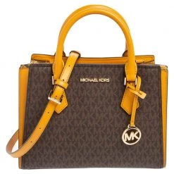 Michael Kors Yellow Leather And Monogram Canvas Medium Hope Satchel For Women