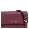 Michael Kors Burgundy Saffiano Leather Jet Set Travel Wallet On Chain For Women