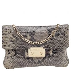 Michael Kors Grey Python Embossed Leather Slim Flap Chain Bag For Women