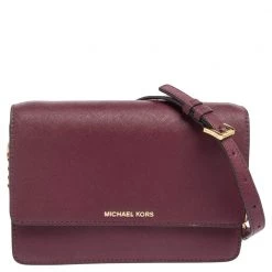 Michael Kors Burgundy Leather Flap Crossbody Bag For Women