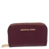 Michael Kors Burgundy Saffiano Leather Double Zip Around Compact Wallet For Women