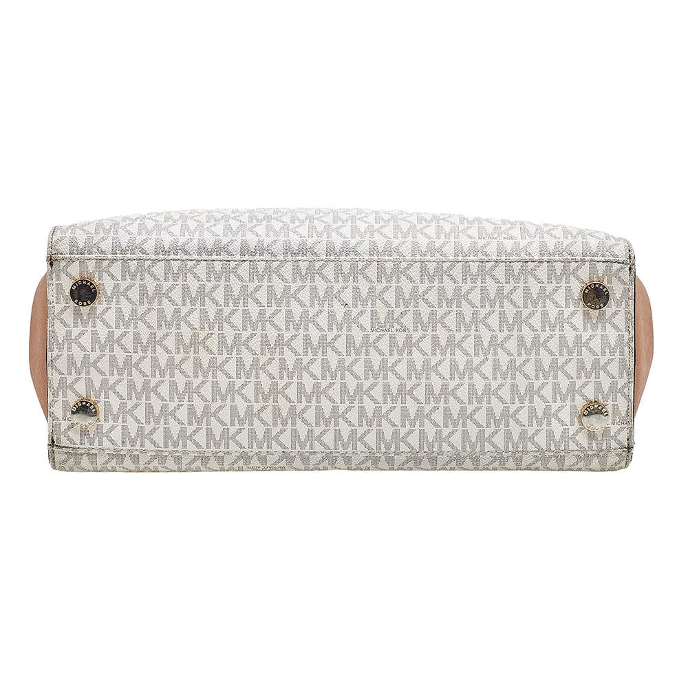 Michael Kors White/Brown Signature Coated Canvas And Leather Sofia Tote For Women - Image 6