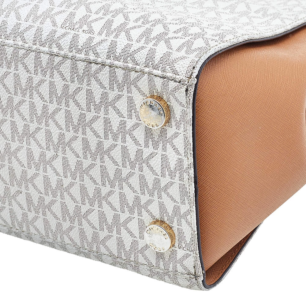 Michael Kors White/Brown Signature Coated Canvas And Leather Sofia Tote For Women - Image 11