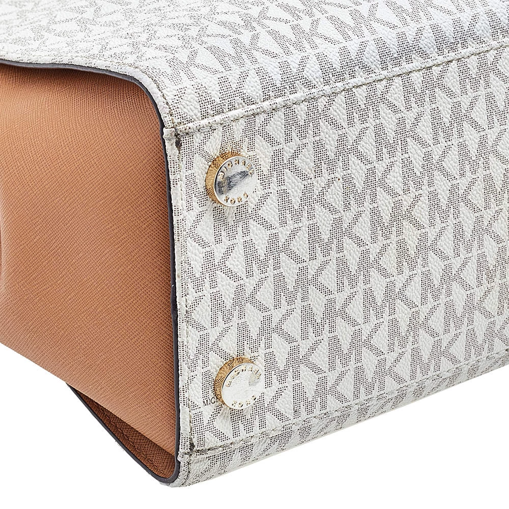 Michael Kors White/Brown Signature Coated Canvas And Leather Sofia Tote For Women - Image 10