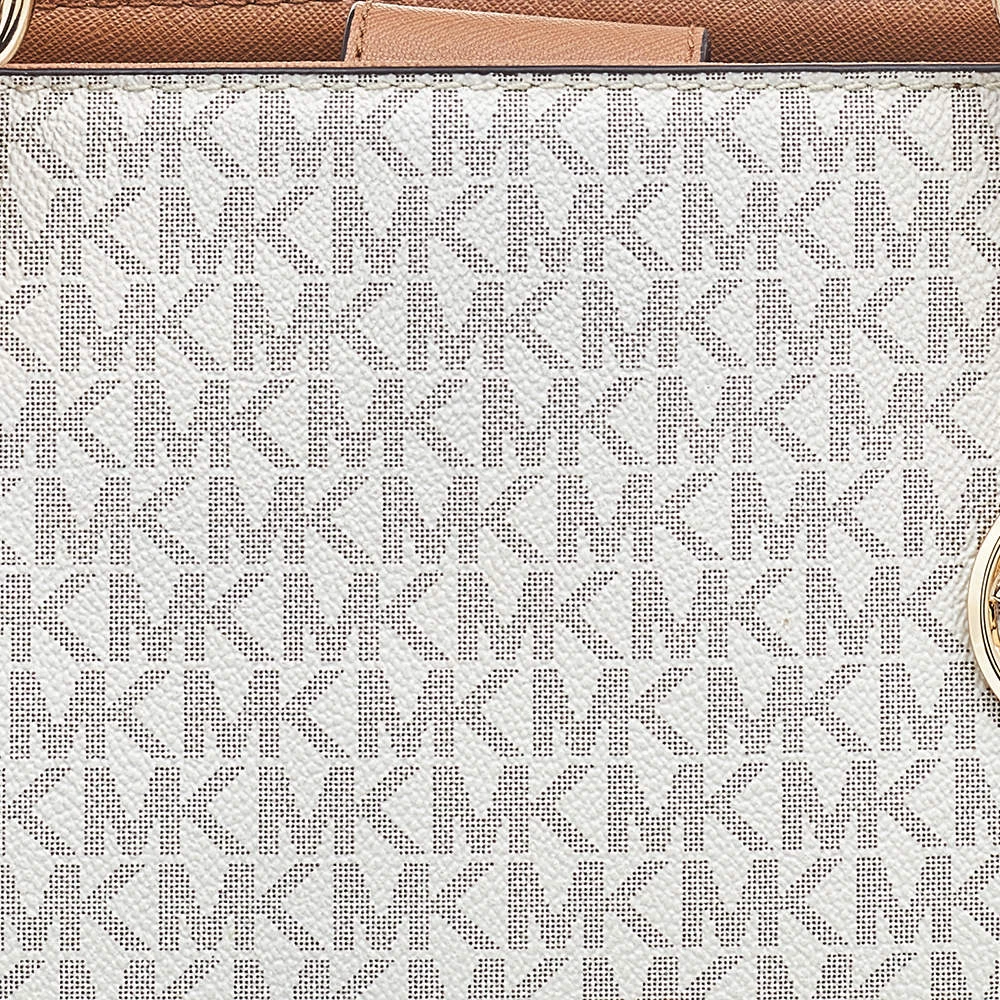 Michael Kors White/Brown Signature Coated Canvas And Leather Sofia Tote For Women - Image 5